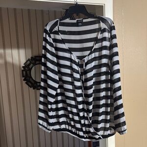 Torrid Black and White Striped Blouse